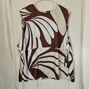 Brown and White Sleeveless Top